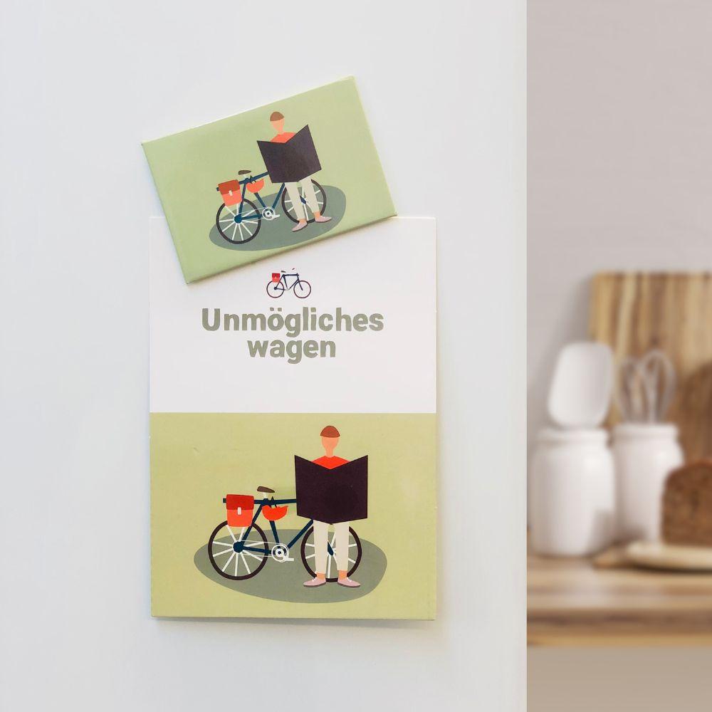 Magnet mit Postkarte 'Unmögliches wagen'