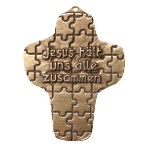 Kommunionkreuz - Bronzekreuz Jesus hält uns alle zusammen