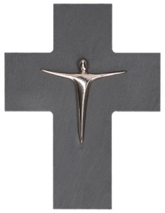 Schieferkreuz mit Korpus aus Neusilber