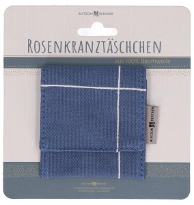 Blaues Rosenkranztäschchen mit Kreuzmotiv