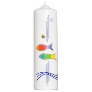 Kerze - Regenbogen/Fische/Wellen