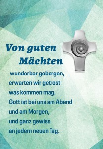 Von guten Mächten, Minikreuz Spirale, auf Kärtchen