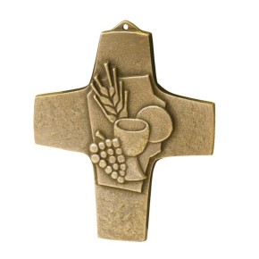 Erstkommunionkreuz Brot und Wein - Bronze