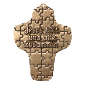 Kommunionkreuz - Bronzekreuz Jesus hält uns alle zusammen