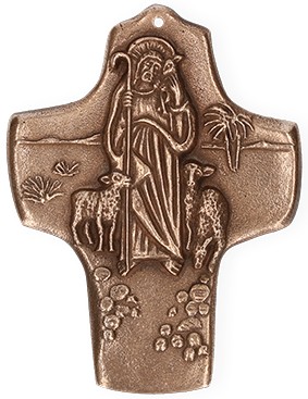 Kommunionkreuz aus Bronze Der gute Hirt