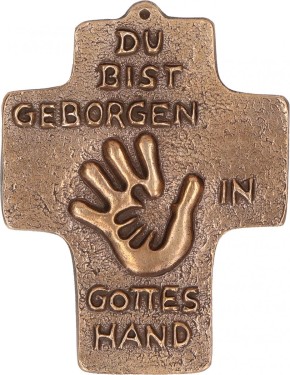 Kreuz aus Bronze - Geborgen in Gottes Hand