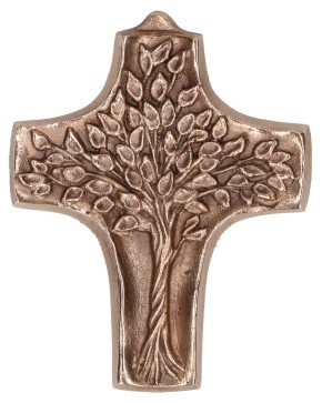 Kommunionkreuz aus Bronze - Lebensbaum