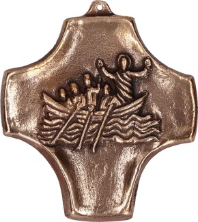 Kommunionkreuz aus Bronze - Mit Jesus in einem Boot