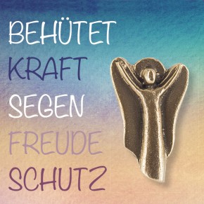 Engel-Plakette aus Bronze - Behütet, Kraft, Segen, Freude, Schutz