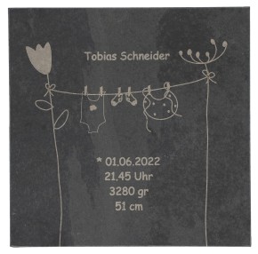 Schieferrelief als Geschenk zur Geburt - mit individueller Beschriftung