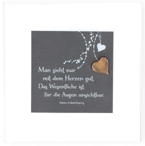 Schieferrelief auf Mattglas Man sieht nur mit dem Herzen gut