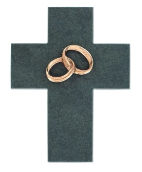 Schieferkreuz Ehe - mit Ringen aus Bronze