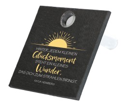 Schiefertafel mit Glasvase - Glücksmoment