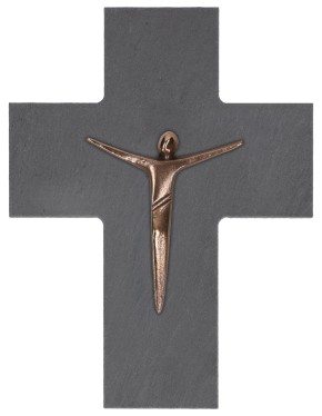 Schieferkreuz mit Korpus aus Bronze