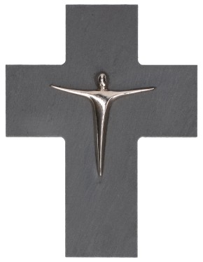 Schieferkreuz mit Korpus aus Neusilber