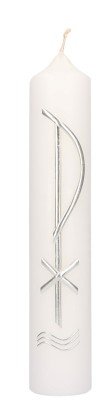 Taufkerze mit Wachsmotiv PX mit Wellen in Silber