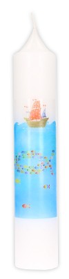 Kommunionkerze mit Druckmotiv Schiff und Fische