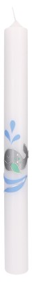 Symbolkerze zur Taufe 400x40 mm Wachsmotiv - Wal in grün-silber und Wellen in Blau