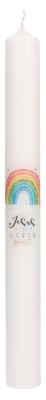Symbolkerze 400x40 mm Druckmotiv - Mit Jesus ist mein Leben bunt - mit Regenbogen