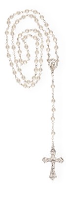 Rosenkranz mit weißen Glasperlen