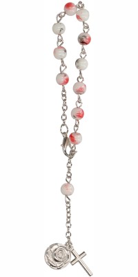 10er Rosenkranz mit weiß-grau-roten Glasperlen