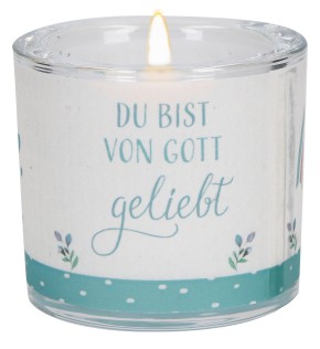 Glaswindlicht zur Taufe in Blau - Du bist von Gott geliebt