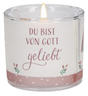 Glaswindlicht zur Taufe in Rosa - Du bist von Gott geliebt