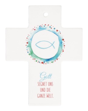 Porzellankreuz - Gott segnet uns und die ganze Welt