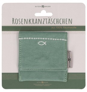 Petrolfarbenes Rosenkranztäschchen mit Fischmotiv