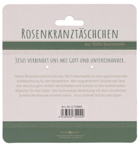 Petrolfarbenes Rosenkranztäschchen mit Fischmotiv