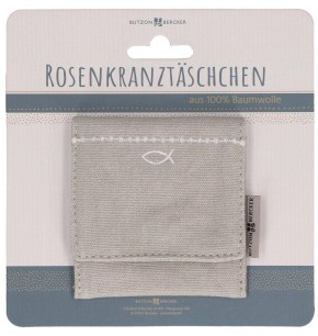 Graues Rosenkranztäschchen mit Fischmotiv