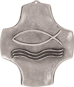 Symbolkreuz Fisch aus Neusilber