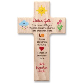 Kinderkreuz Holzkreuz weiß lackiert Motiv Kinderhände 20 x 12 cm Geschenk 