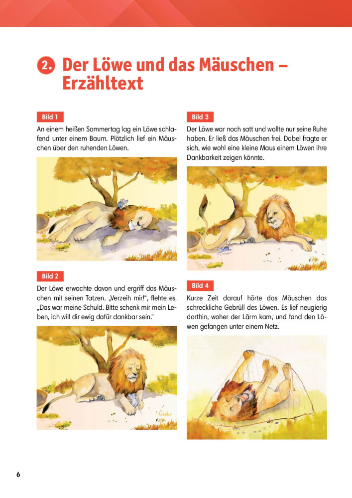 Arbeitsmaterial Grundschule. Fabeln für den Deutschunterricht: Der Löwe und das Mäuschen. Eine Fabel von Äsop, m. 1 Beilage