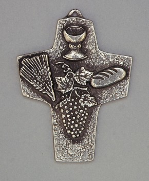 Kommunionkreuz - Silberkreuz Kelch, Ähren, Brot und Trauben