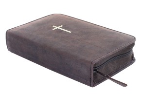 Gotteslob-Buchhülle Wildleder natur mit Bestickung - Stickemblem Kreuz