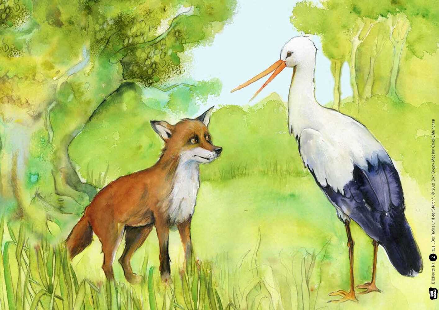 Der Fuchs und der Storch. Eine Fabel von Äsop. Kamishibai Bildkartenset.