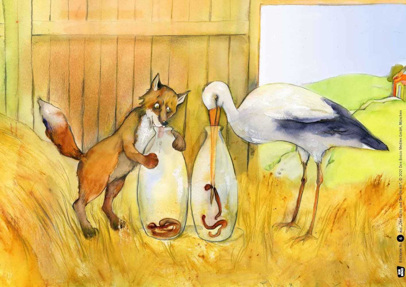 Der Fuchs und der Storch. Eine Fabel von Äsop. Kamishibai Bildkartenset.
