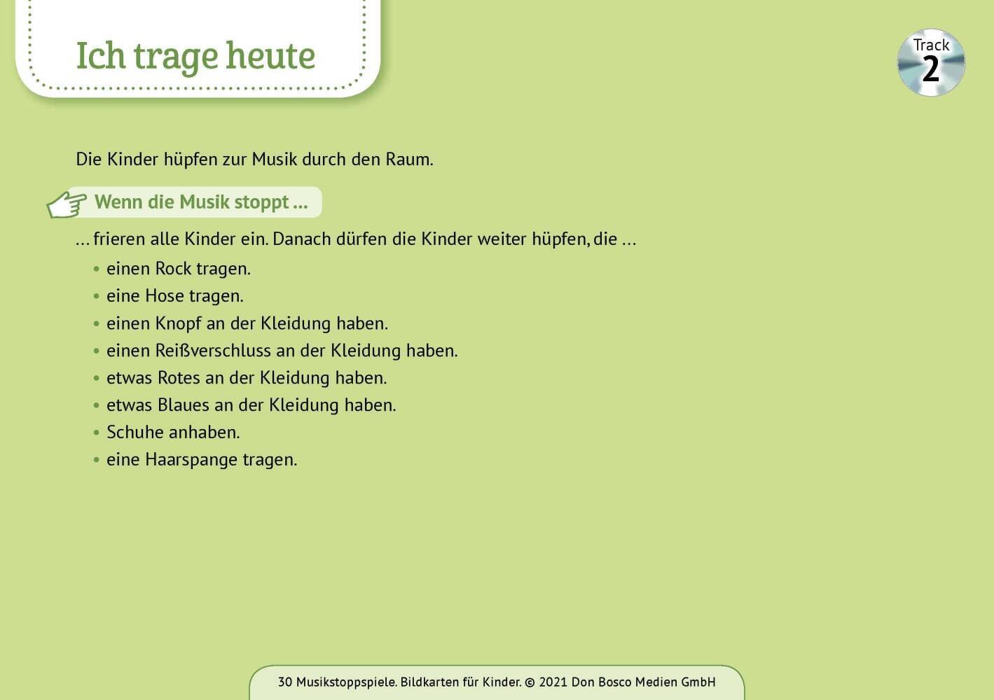 30 Musikstoppspiele. Bildkarten für Kinder, m. 1 Beilage