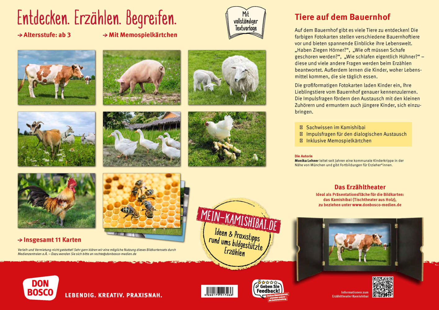 Huhn, Schwein und Kuh. Tiere auf dem Bauernhof. Kamishibai Bildkarten und Memospiel