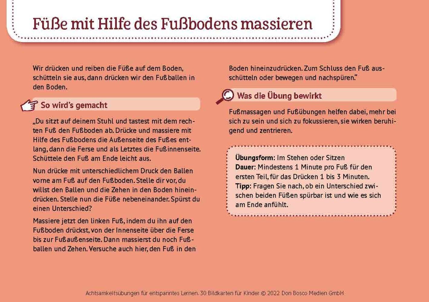 Achtsamkeitsübungen für entspanntes Lernen. 30 Bildkarten für Kinder