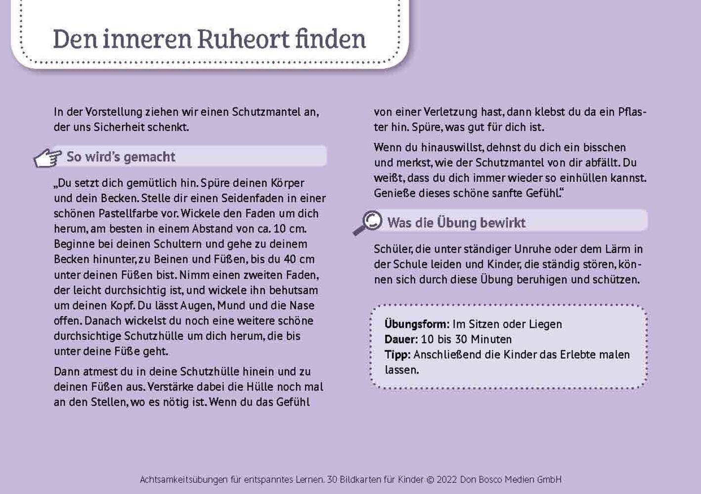 Achtsamkeitsübungen für entspanntes Lernen. 30 Bildkarten für Kinder