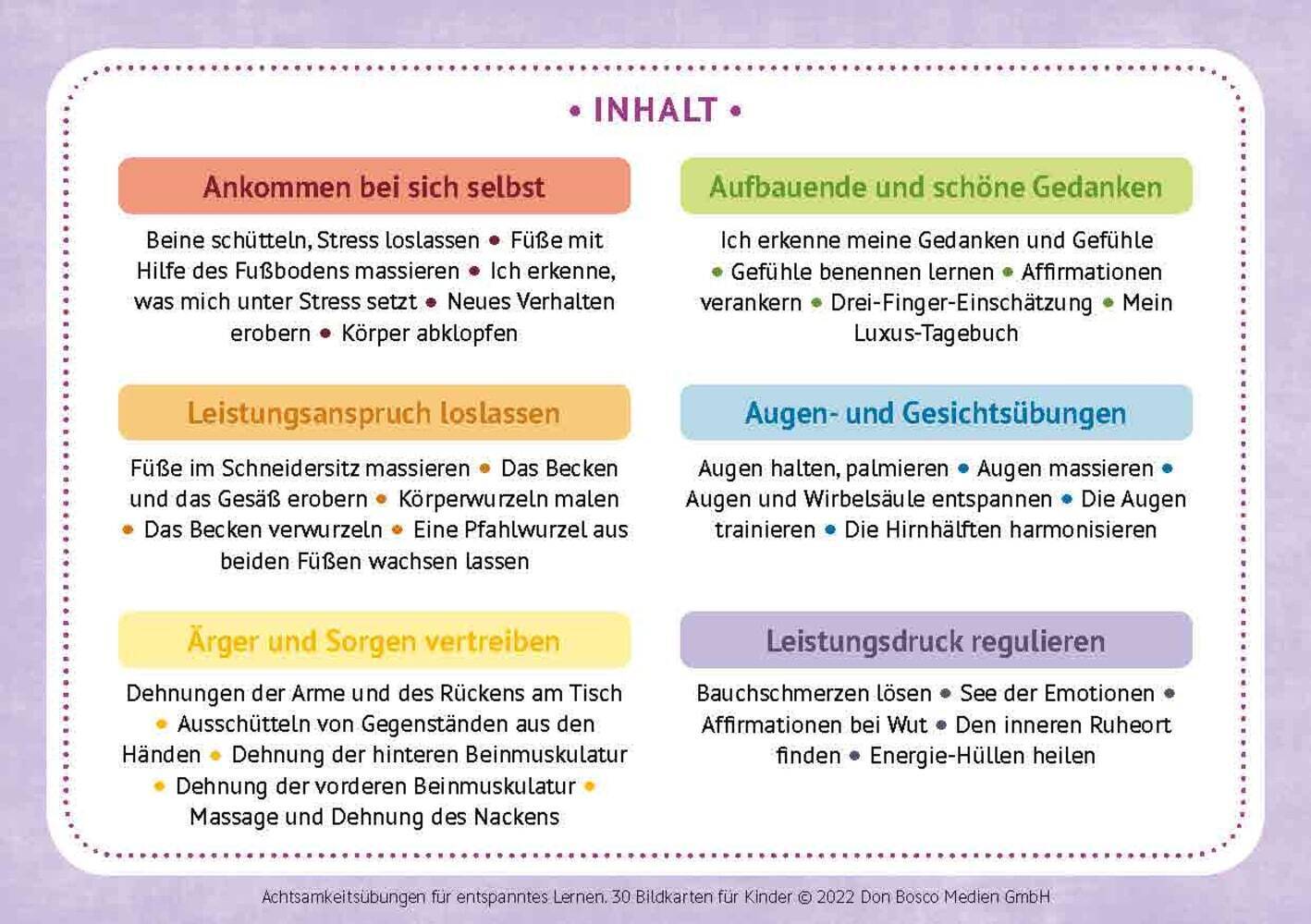 Achtsamkeitsübungen für entspanntes Lernen. 30 Bildkarten für Kinder