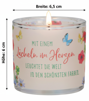 Windlicht aus Glas  - Lächeln im Herzen