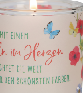 Windlicht aus Glas  - Lächeln im Herzen