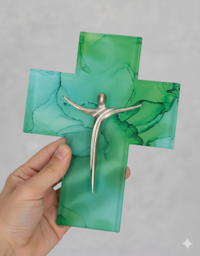 Glaskreuz mit Metallkorpus